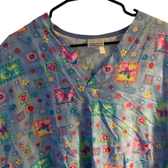 Pre Owned Women’s WS Fundamentally Cotton Scrub Scrubs Top Festive Sz Lg Work - Picture 4 of 10